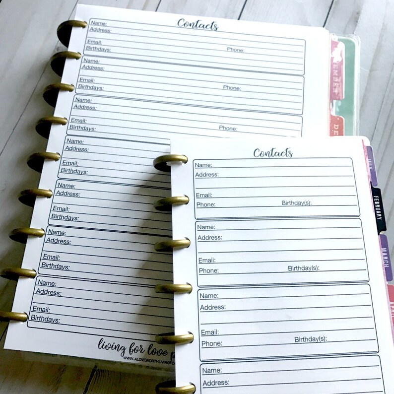 Address Book Inserts Happy Planner Insert Address Book Etsy