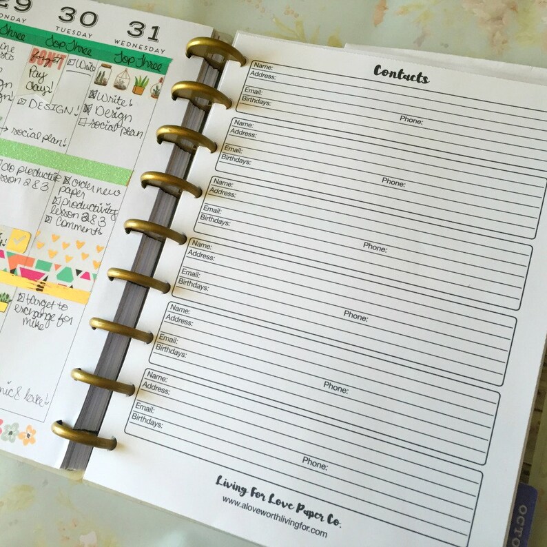 Address Book Inserts Happy Planner Insert Address Book Etsy