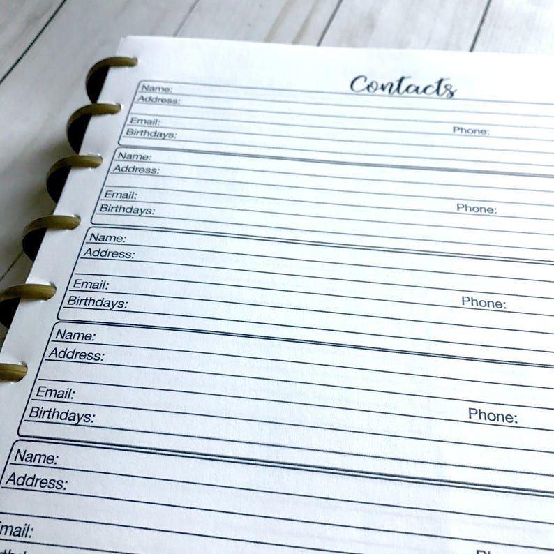 Address Book Inserts Happy Planner Insert Address Book Etsy