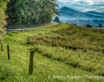 Cades Cove Fence & Road, Smoky Mountains, Fine Art Print, Jimmy Pappas Photography