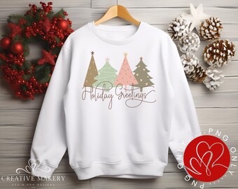 Holiday Greetings Christmas Trees PNG, Sublimation Design (Digital Download)