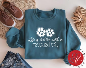 Rescued Tail SVG, Dog Mom Paw Prints (Digital Download)