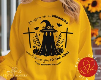 Fantasma de Halloween vestido de oscuridad SVG, Fe cristiana PNG (Descarga digital)