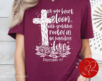 Florece con gratitud (SVG cristiano, cruz floral) (Descarga digital)