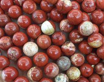 8mm Red Jasper Round Beads, Red, White and Brown Multicoloured Beads, Full Strand