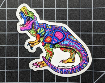 Trippy Dinosaur Sticker | Psychedelic Sticker | T-Rex Sticker | Tyrannosaurus Sticker | Water Bottle Sticker | Laptop Sticker