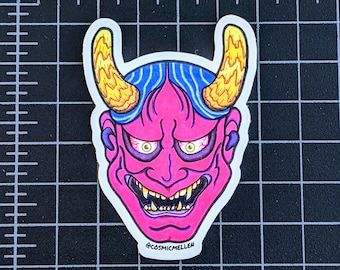 Japanese Oni Sticker | Water Bottle Sticker | Laptop Sticker | Psychedelic Sticker | Japanese Demon | Hannya Mask | Oni Decal