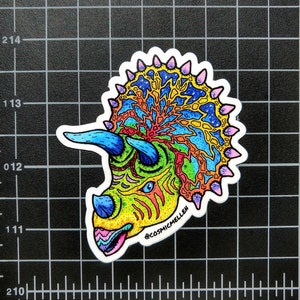 Trippy Dinosaur Sticker | Triceratops Sticker | Psychedelic Sticker | Water Bottle Sticker | Laptop Sticker
