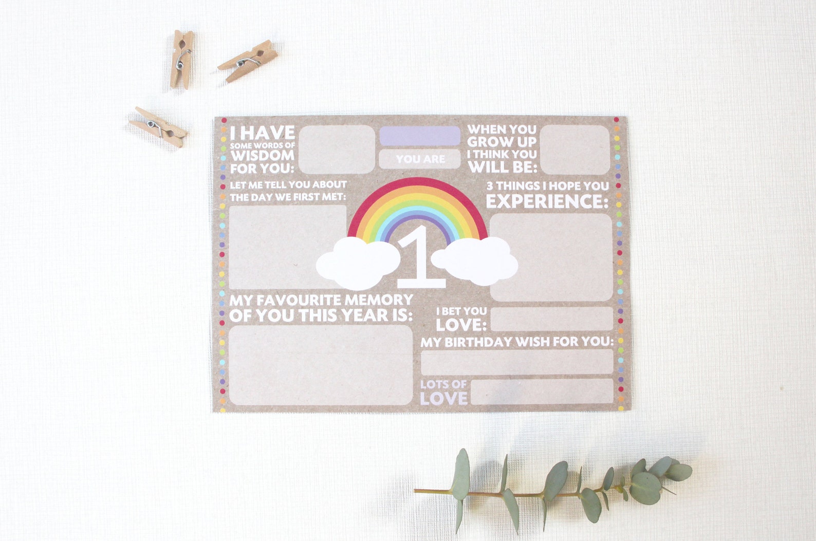 1st Birthday Time Capsule Cards Rainbow Etsy UK