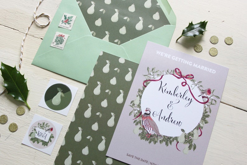 Save The Date with Envelope Christmas Wedding Save The Dates The Love Pear collection Winter Wedding Save The Date