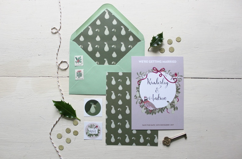 Save The Date with Envelope Christmas Wedding Save The Dates The Love Pear collection Winter Wedding Save The Date