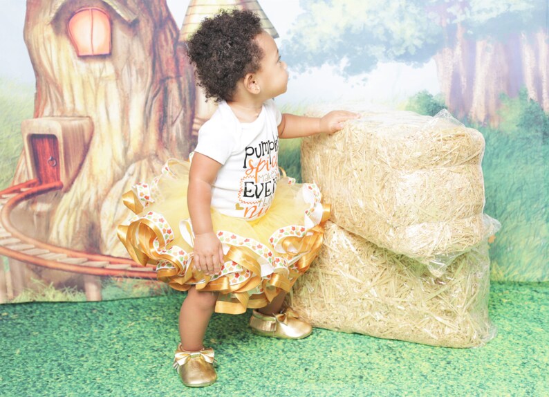 Pumpkin Patch Fall skirt- Gold tutu- Fall baby outfit Pumpkin Spice Fall Baby Tutu Outfit Thanksgiving Fall Toddler outfit