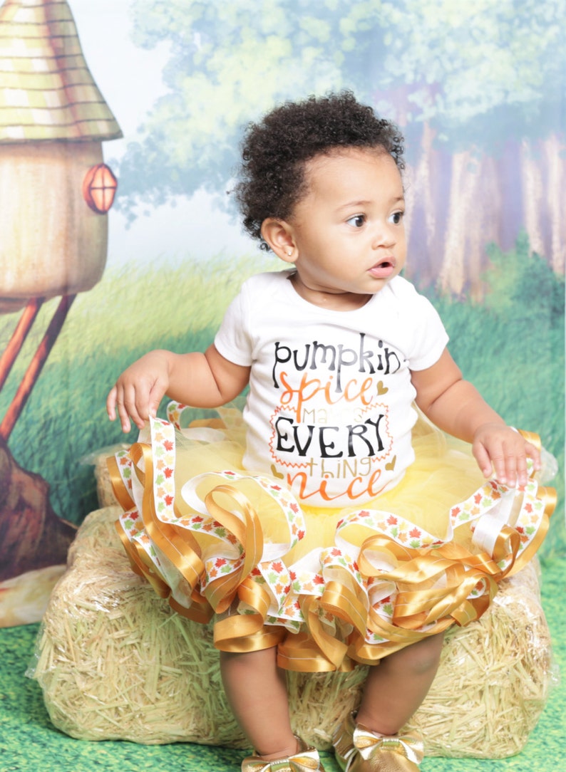Pumpkin Patch Fall skirt- Gold tutu- Fall baby outfit Pumpkin Spice Fall Baby Tutu Outfit Thanksgiving Fall Toddler outfit