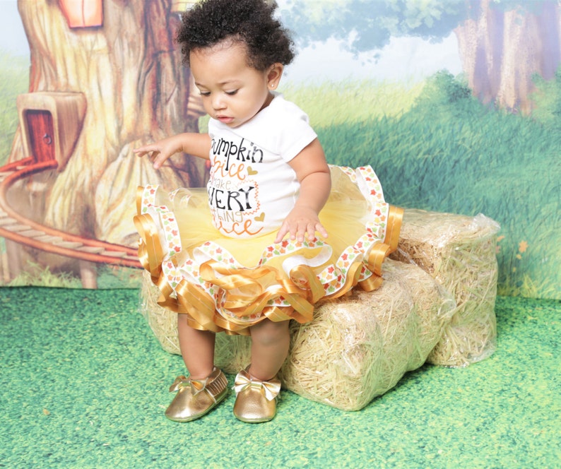 Pumpkin Patch Fall skirt- Gold tutu- Fall baby outfit Pumpkin Spice Fall Baby Tutu Outfit Thanksgiving Fall Toddler outfit