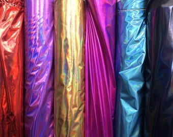 NEW Electric  Iridescent Metallic Iridescent Foil On 4 Way Stretch Nylon  Spandex Fabric 60' Inch Wide Sold By Yard