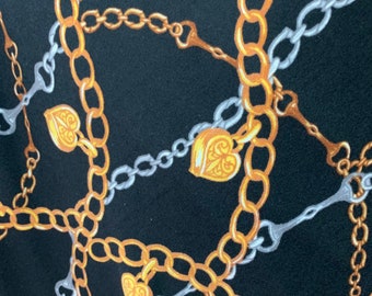 black , gold and grey chains all over on brush DTY 4 way stretch poly spandex fabric 58" inch wide sold by the yard {la20fabrics }