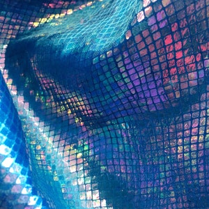 New iridescent blue 4 tone cracked ice design on poly spandex fabric 60 inch wide sold by the yard image 3