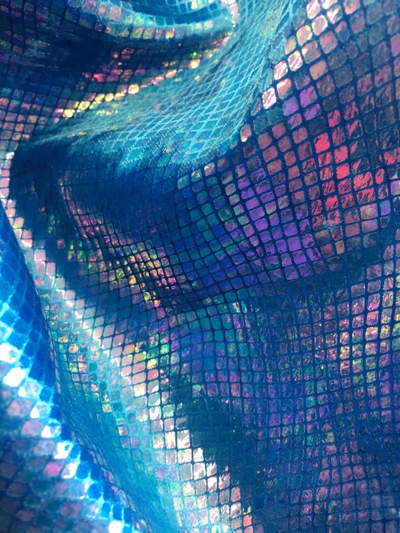 New iridescent blue 4 tone cracked ice design on poly spandex fabric 60 inch wide sold by the yard image 3