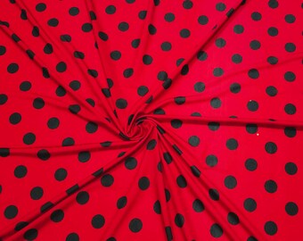 NEW Red Polka Dot Poly Spandex Fabric – Thin 4-Way Stretch sold by the yard {la20fabrics}