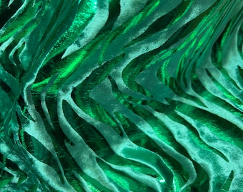 Kelly Green Stretch Velvet Fabric: Zebra/Tiger Foil Print, 60" Wide