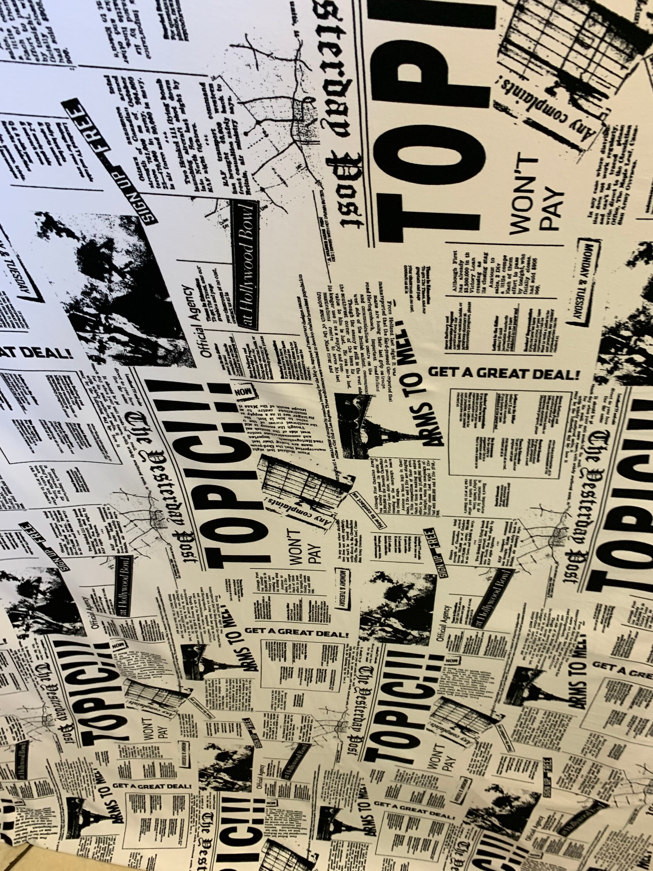 Black and white news paper print on brush DTY 4 way stretch Etsy
