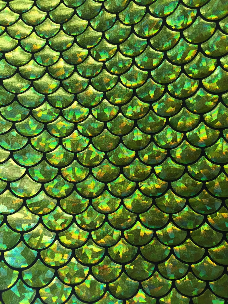 4way Stretch Mermaid Fish Scales Spandex Lime Green Foil | Etsy