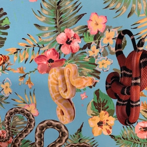Neuer Blumen- und Schlangendruck auf Stretch-Poly-Spandex-Stoff mit einer Breite von 145 cm, verkauft als lose Ware auf Lager {la20fabrics}