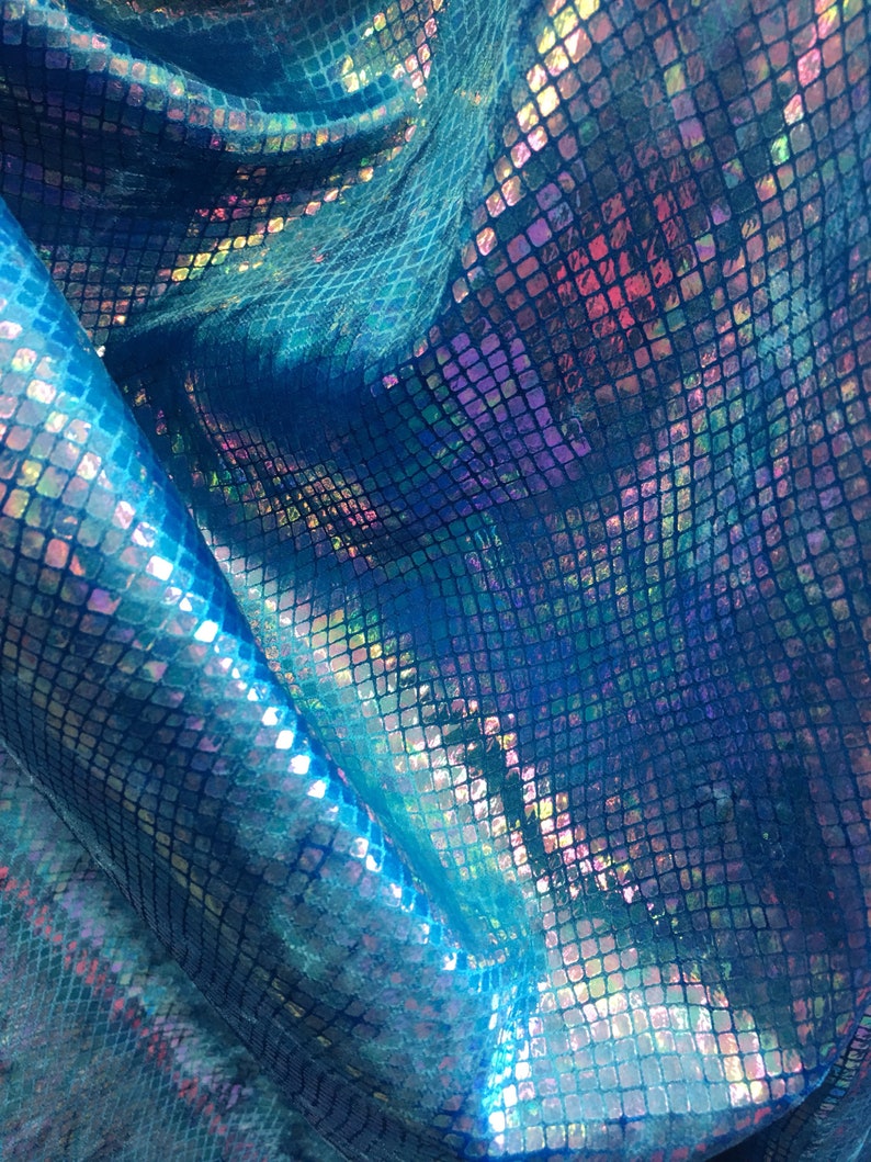 New iridescent blue 4 tone cracked ice design on poly spandex fabric 60 inch wide sold by the yard image 1