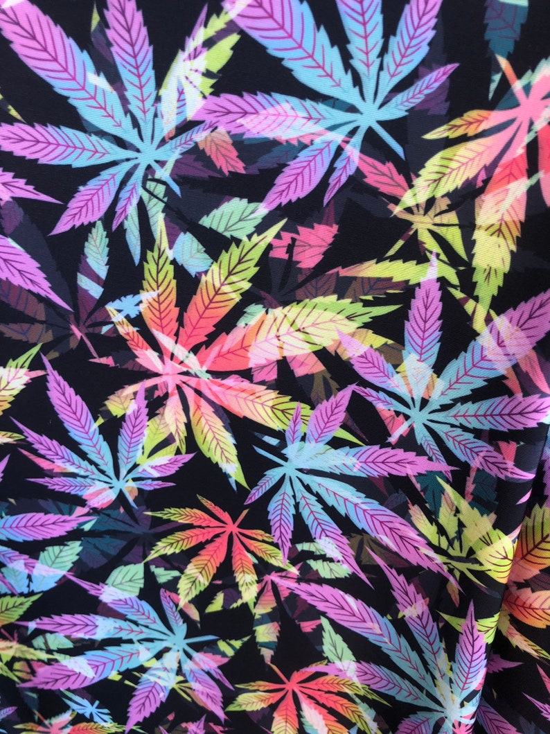 Multi All Over Marihuana Leaves on Poly Spandex Fabric Sold by Etsy