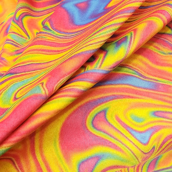 MADE IN USA nylon 4 way stretch poly spandex groovy 60s rainbow colorful swirl tie dye swish fabric 60" inch wide by the yard {la20fabrics}