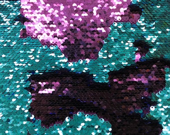 Mermaid flip up sequin shiny purple/shiny turquoise at the other side when it flips  on stretch fabric sold by the yard  {la20fabrics}