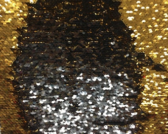 Made to Order Mermaid flip-up sequin on 4 way spandex shiny gold/shiny silverl color sold by the yard (BIG SALE NOW) {la20fabrics}
