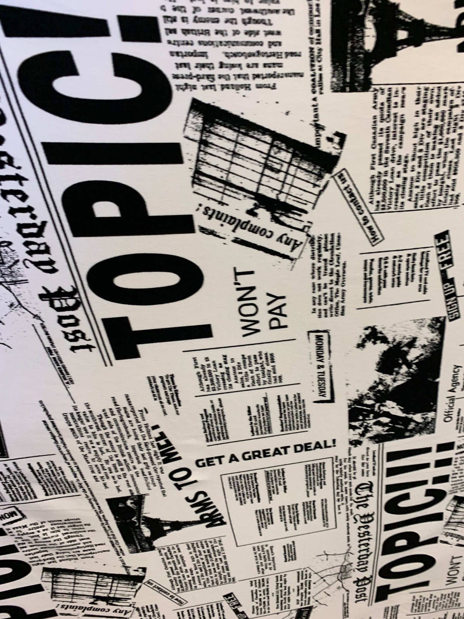 Black and white news paper print on brush DTY 4 way stretch Etsy