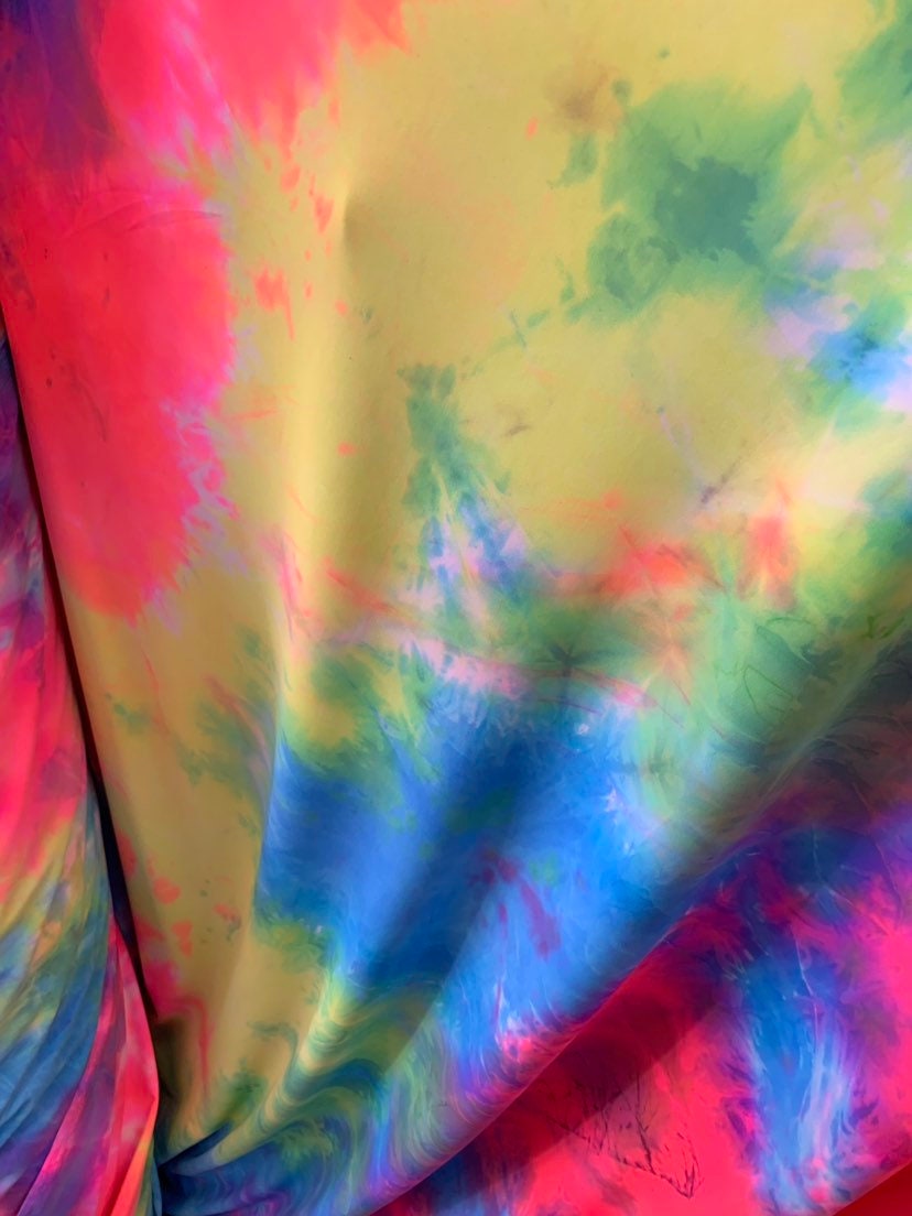 Rainbow Pink Green Yellow and Blue Tie Dye Print on 4 Way - Etsy