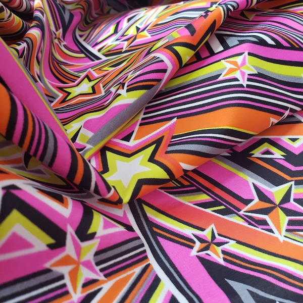 Neon Star Stream Stripe Nylon 4 way stretch spandex pink yellow white black orange 60" inch wide by the yard {la20fabrics}