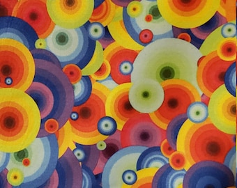 Concentric Rainbow Circles Fabric, 4-Way Stretch Spandex, USA Made