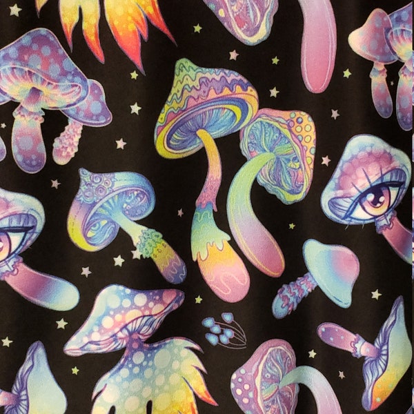 MADE IN USA nylon 4 way stretch poly spandex mushroom eyes pastel groovy rainbow 60" inch wide by the yard {la20fabrics}