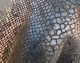 Slangenfolieprint lurex spandex stof, tweekleurig eenrichtingsstretch, op maat gesneden verkocht
