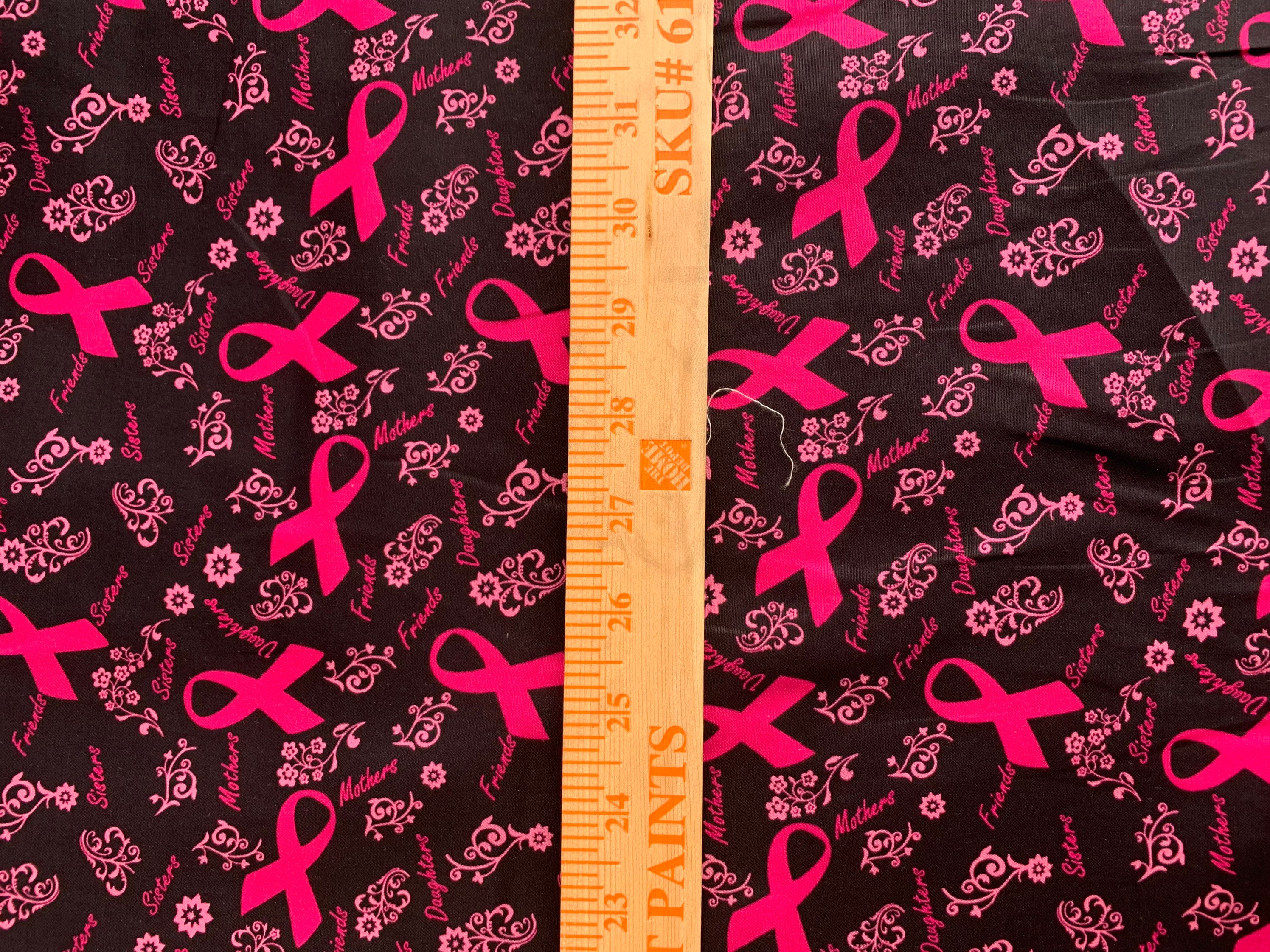 Breast Cancer Awareness Ribbon Fabric, 100% Cotton - 45