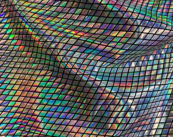 Iridescent Silver Foil Knit Fabric - Black Poly Spandex, 4-Way Stretch