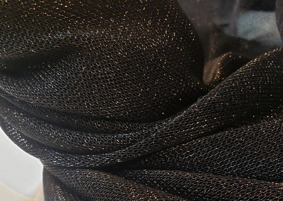 Chain Mesh Shiny Fabric - Black - Metallic Chainmail Faux Chain Fabric