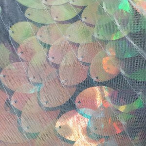 New iridescent clear jumbo teardrop 1x1.5 inch pink,aqua blue, green, paillette sequin on mesh fabric sold by the yard la20fabrics image 5
