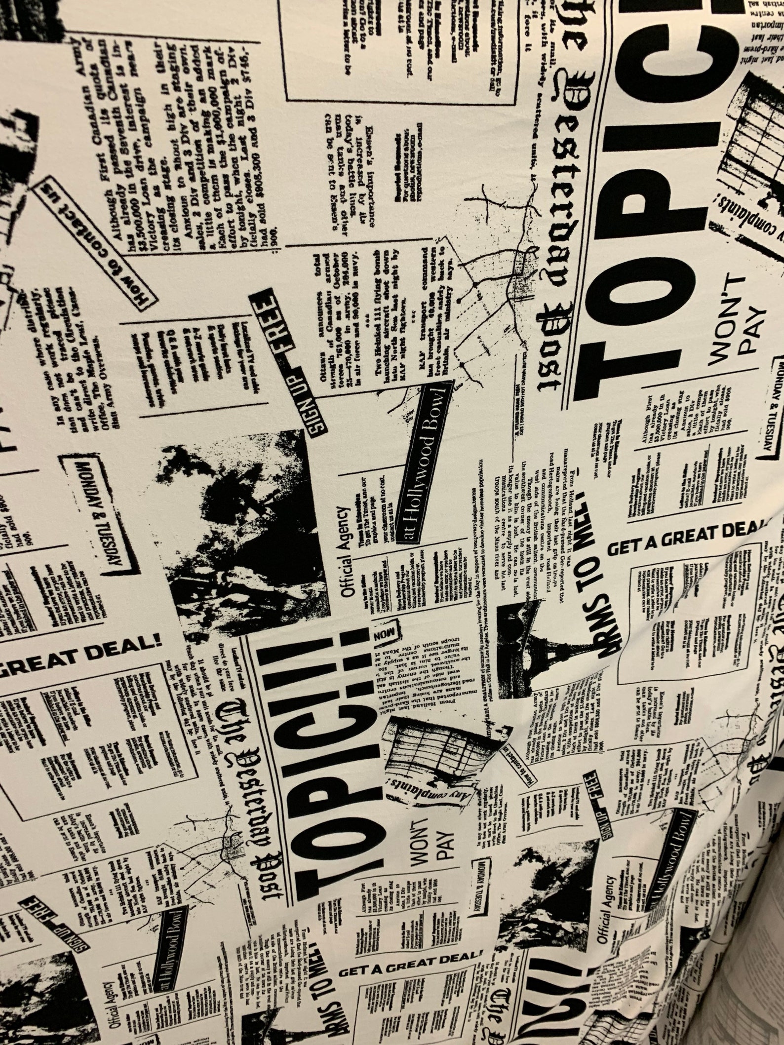 Black and white news paper print on brush DTY 4 way stretch Etsy