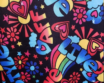 Groovy jaren 60 regenboogstof, in vier richtingen rekbare poly-spandex, gemaakt in de VS