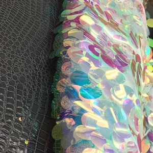 New iridescent clear jumbo teardrop 1x1.5 inch pink,aqua blue, green, paillette sequin on mesh fabric sold by the yard la20fabrics image 2