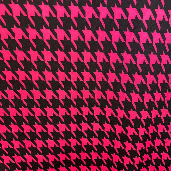 MADE IN USA nylon 4 way stretch poly spandex neon pink black medium sized houndstooth fabric 60" inch wide by the yard {la20fabrics}