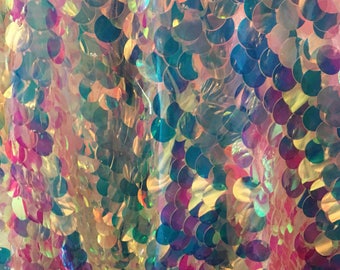 New iridescent clear 20mm paillette  pink,aqua blue, paillette sequin on mesh fabric sold by the yard  {la20fabrics}