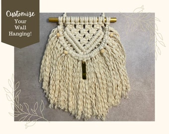 Macrame Wall Hanging with Gold Tag and Wood Beads - Personalization Available!