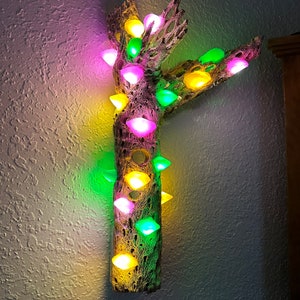 Handmade Wall Hanging Green, gold, and purple branched cholla mushroom lamp