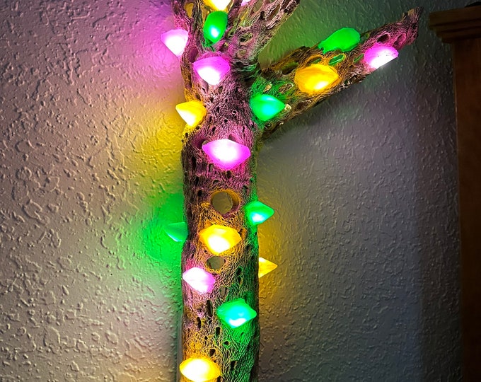 Handmade Wall Hanging Green, gold, and purple branched cholla mushroom lamp